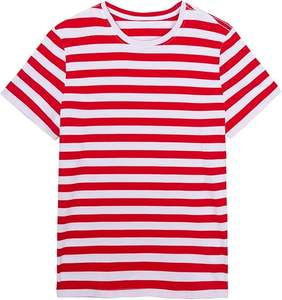 Camiseta Personalizable para Hombre con Cuello Redondo y Rayas Rojas y Negras |   Camiseta de Manga Corta, Corte Regular, Informal, Lisa, Elegante, Cómoda para Uso Diario - Product Image 3