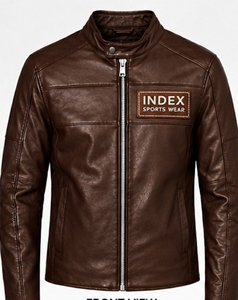 Chaqueta de Cuero PU Marrón para Hombre, Estilo Motero, Cuello Alto, Cierre de Cremallera, Corte Ajustado, Estilo Moto, Ropa de Otoño, INDEX SPORTS WEAR - Product Image 1