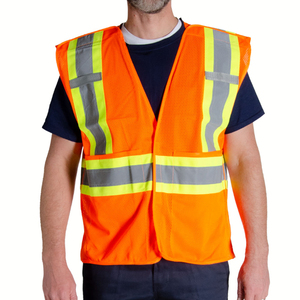 Gilet de sécurité haute visibilité réfléchissant ANSI Classe 1 imperméable avec logo personnalisé, poches orange et bleues, fermeture éclair - Product Image 5