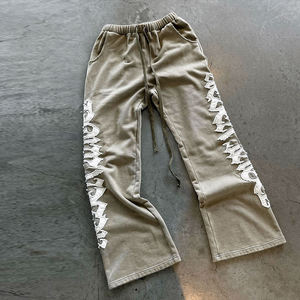 Ensemble sweat à capuche zippé et pantalon de survêtement évasé brodé sur mesure, en mélange de coton léger, couleur unie, style streetwear décontracté, avec logo pour homme - Product Image 2