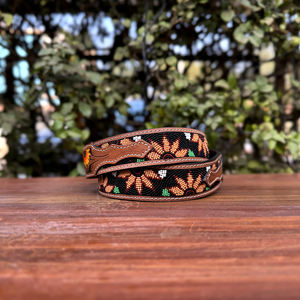 Ceinture en cuir perlée artisanale occidentale avec boucle en alliage de zinc, motif cachemire, style vintage durable - Product Image 2