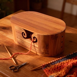 Wooden Yarn <b>Bowl</b> Oval Simple Design Hand <b>Knitting</b> Crochet Holder with Cutout Feature - Product Image 6
