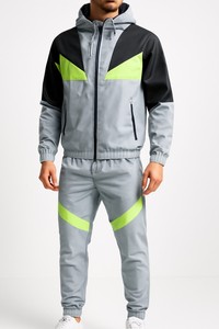 Conjunto Deportivo para Hombre, Gris, con Capucha, Cierre de Cremallera, Bloques de Color, Ligero, Transpirable, Informal - Product Image 6