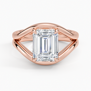 Anillo de compromiso de moissanita de 2 quilates con corte esmeralda, diseño solitario cruzado de tallo dividido - Product Image 5
