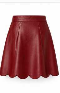 <b>Women's</b> Burgundy <b>Leather</b> High Waist A-Line Mini <b>Skirt</b> With Gold Buttons - Product Image 5