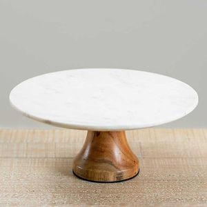 Minimalistic Customizable Round <b>Marble</b> <b>Cake</b> <b>Stand</b> with Wood Base Handmade Dessert Display Pedestal Party Home hotel - Product Image 3
