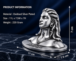 Ídolo Adiyogi de Plata Oxidada Hecho a Mano en Jaipur |   100% Latón |   Regalo de Boda Tradicional Religioso para el Hogar u Oficina |   11x7.5x7cm - Product Image 3