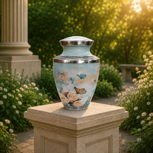 Floral Cremation Urn for Human Ashes | Butterfly <b>Memorial</b> <b>Keepsake</b> | Adult Funeral Burial Urn with Secure Lid | Elegant - Product Image 3