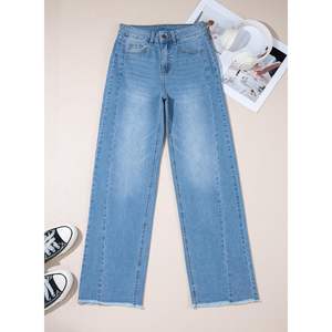 2025 femmes High Street Style XL taille jambe large taille haute Stretch ourlet brut Denim pantalon respirant Zimbaplatinum crayon - Product Image 1