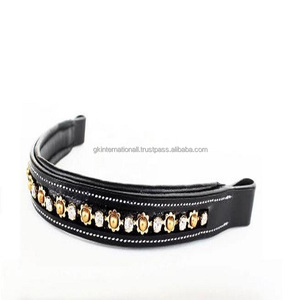 แถบหนังสีดำทำจากไม้ตีกลองทำจากหนังม้าทำจากคริสตัลสีฟ้าและไข่มุกพร้อมแผ่นรองวัวนุ่มและการเย็บแบบตัดกันในทุกขนาด - Product Image 4