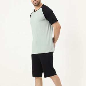 Ensemble T-shirt et short en coton pour homme, col rond, manches raglan, respirant, décontracté, pour l'été, avec impression de lettres sur le devant - Product Image 3