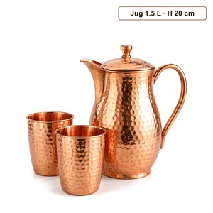 ชุดเหยือกทองแดงแท้พร้อมแก้วน้ำ |   งานฝีมือขายส่ง |   โมราบาดาบัด - Product Image 1