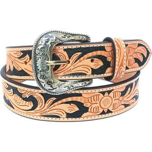 Cinturón vaquero unisex con estampado floral de cuero genuino occidental con hebilla extraíble cinturón de herramientas de cuero occidental tallado a mano para hombres - Product Image 4