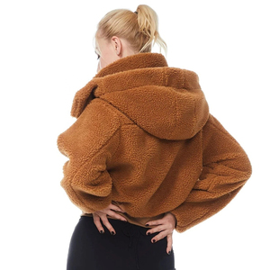 Abrigo corto de piel sintética marrón para mujer con cremallera, cuello vuelto grueso, estilo Teddy, informal, para invierno - Product Image 2