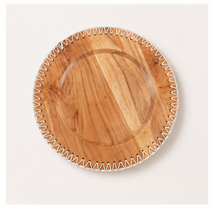 Elegant Round Wooden Charger <b>Plate</b> with Rustic Stitched Edge Wood Under <b>Plate</b> for Farmhouse Wedding and Luxury Home Dining <b>Decor</b> - Product Image 1