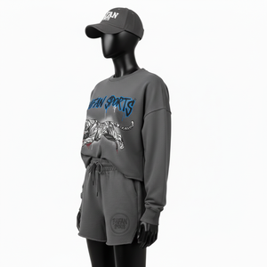 Ensemble court en molleton 100 % coton premium pour femme, tissu brossé doux, impression graphique, logo personnalisé, ensembles pour femme - Product Image 3