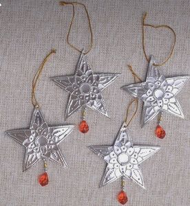Santa Metal Star Christmas Ornament Handicraft Decor with Red Bead Dangle Traditional Style - Product Image 1