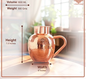 Carafe à eau indienne en cuivre martelé, pichet traditionnel en métal, fabrication artisanale, qualité export - Product Image 2
