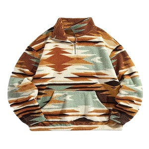 Sweat à capuche décontracté de haute qualité, col montant, motif géométrique, coupe ample, fermeture éclair, sweat à capuche unisexe tendance - Product Image 6