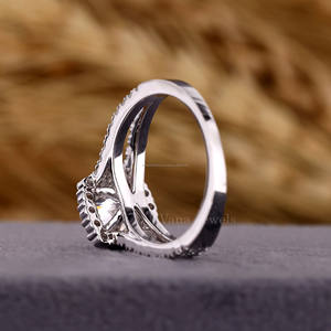 Vintage 18K White Gold <b>Solid</b> Gold Engagement Ring Lab Grown Diamond Split Shank Pave Setting IGI Certified Anniversary Weddings - Product Image 3