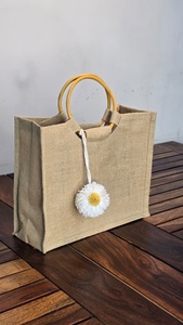 Sac fourre-tout en jute avec poignée en bambou, écologique, en fibres naturelles, pour femmes, pour le shopping, les voyages, le bureau, le marché et l'usage quotidien - Product Image 2