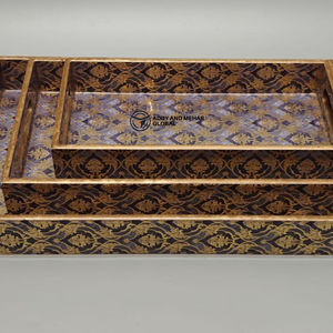 Gold Geometric Enamel Serving Tray Set of 3 – Modern Luxury Food-Safe MDF & <b>Paper</b> Nesting Trays for <b>Kitchen</b> Dining & Home Decor - Product Image 4