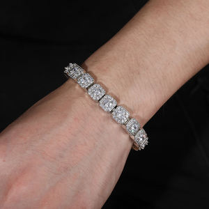 Pulsera de Plata 925 de Lujo con Diamantes, Corte Brillante Redondo, Engaste Pavé, Eslabones Geométricos, Unisex, para Uso Diario - Product Image 2