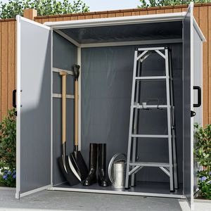 Casetta da Giardino Impermeabile in Resina 5x3FT con Porte Chiudibili a Chiave per Biciclette e Mobili da Esterno - Product Image 4