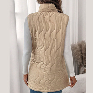 Gilet matelassé d'hiver kaki personnalisé pour femme, décontracté, avec fermeture éclair et rembourrage en coton, design bulle - Product Image 2