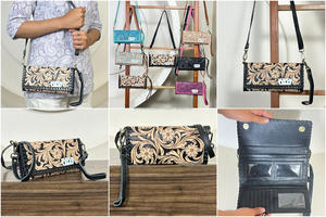 Pochette bandoulière en cuir véritable fait main et gravé à la main, porte-cartes organisateur en cuir de vache véritable, sacoche de style western pour femme - Product Image 3