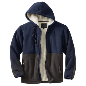Men's Hooded <b>Fleece</b> <b>Jacket</b> Color Zipper Closure Windproof Casual Winter Outerwear Regular Fit Polyester Shell Sherpa <b>Lining</b> - Product Image 4
