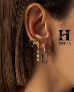 Pendientes de Lujo con Eslabones de Clip en Oro de 18K, Diamantes de Laboratorio VVS1, Diseño Rectangular con Pavé, Pendientes Colgantes Geométricos de Plata 925 - Product Image 3