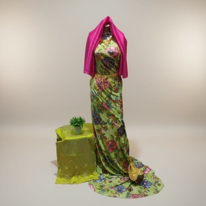 Vestido Clásico y Elegante de Tela de Seda y Terciopelo con Diseño Floral Jacquard, Estilo Somalí Maqbal Dirac, para Mujeres y Niñas, Ideal para Bodas y Fiestas - Product Image 1