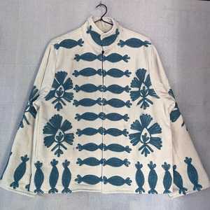 Chaqueta de Algodón Bordada a Mano con Estampado Floral, Corte Holgado, Estilo Bohemio, Manga Larga, Cuello Mandarín, Diseño de Inspiración Vintage - Product Image 3