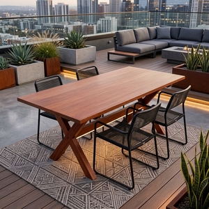 Modern Natural Teak Wood Outdoor <b>Dining</b> <b>Table</b> and <b>Bench</b> <b>Set</b> Solid Wood Eco-Friendly Patio Furniture for Park Use - Product Image 3
