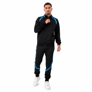 Conjunto Deportivo para Hombre, Sudadera y Pantalones con Cierre de Cremallera Completa, Rayas Azules y Negras, Ropa Deportiva para Otoño - Product Image 1