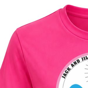 เสื้อยืดคอกลมปักลายตราสัญลักษณ์แจ็คแอนด์จิลสีชมพูร้อนแรง แขนสั้น ดีไซน์วงกลมที่อก น้ำหนักเบา เหมาะสำหรับออกกำลังกาย - Product Image 3