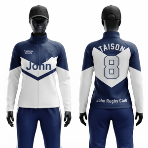 Traje de Entrenamiento de Rugby Unisex, Poliéster Interlock Premium de 300g, Panel Chevron Azul Marino y Blanco, Logotipo Personalizado por Sublimación, Ropa Deportiva - Product Image 1