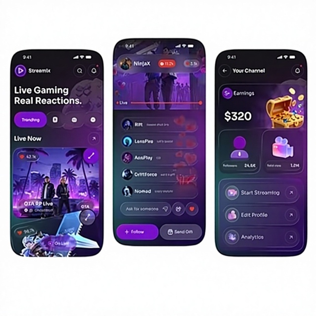 Modern Entertainment Live Streaming Mobile App Real-Time Video Broadcasting Interactive Chat Internet Linux/Mac Compatible Stock
