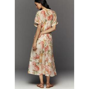 เดรสโทบี้แขนสั้นคอปกยาวปานกลาง ดีไซน์หรูหราสำหรับผู้หญิง ลายดอกไม้สไตล์โบฮีเมียน เดรสผ้าลินินแขนกุดลำลองสำหรับผู้หญิง - Product Image 4