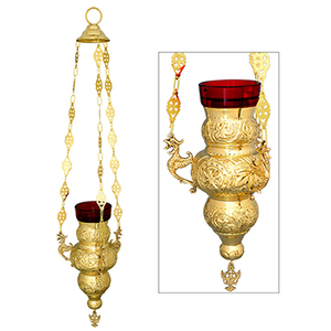 Lampe de sanctuarium en laiton avec support en verre rouge |   Lampe de veilleuse suspendue pour église – DOUBLE VEE EXPORTS - Product Image 1