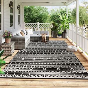 Tappeto da Esterno Reversibile con Design Geometrico Bianco e Nero 9FT X 18FT in Plastica Impermeabile con Borsa per il Trasporto - Product Image 2