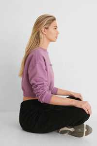 Sweat-shirt à col rond en polaire violet pour femme, pull court décontracté à manches longues, haut d'automne - Product Image 3