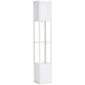 Lampada da Terra LED Contemporanea a 2 Luci con Paralume in Tessuto Nero 10.25x10.25x61.5 per Soggiorno e Camera da Letto, Lampada da Terra con Ripiano Bianco - Product Image 1