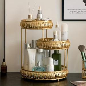 2 Tier Round Decorative Tray With Floral Pattern Art Deco Style Cosmetic Storage Bathroom Organizer 20cm Diameter Luxury Trays - Product Image 5