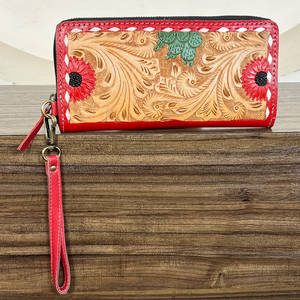 Hand Tooled Caring <b>Wallet</b> Clutch Genuine Leather Credit Card Phone Holder Floral Design <b>Zip</b> Type For Women's Western <b>Wallet</b> - Product Image 5