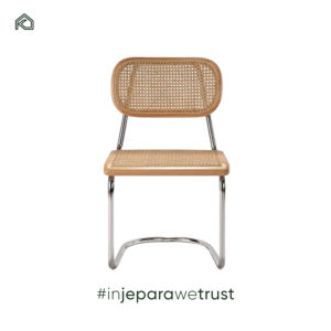 Chaise de salle à manger moderne pour restaurant avec base en métal, structure en teck et bois d'acajou, assise en rotin, design écologique et durable - Okta - Product Image 3