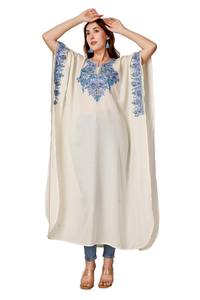 Kaftan Kurti en viscose brodé à motifs floraux contrastants pour femme, coupe régulière, style bohème, poncho, tunique ethnique d'été - Product Image 2