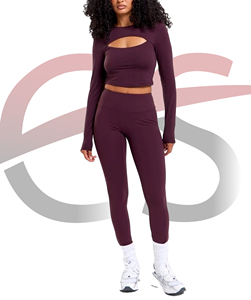Haut de yoga personnalisé OEM pour femme, à manches longues et découpes, très élastique et respirant, sous marque privée, pour le fitness, l'entraînement et le sport - Product Image 4