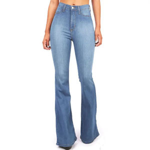 Pantalon cargo en jean délavé personnalisé pour femme, coupe ample et décontractée, bleu, avec poches latérales - Product Image 1
